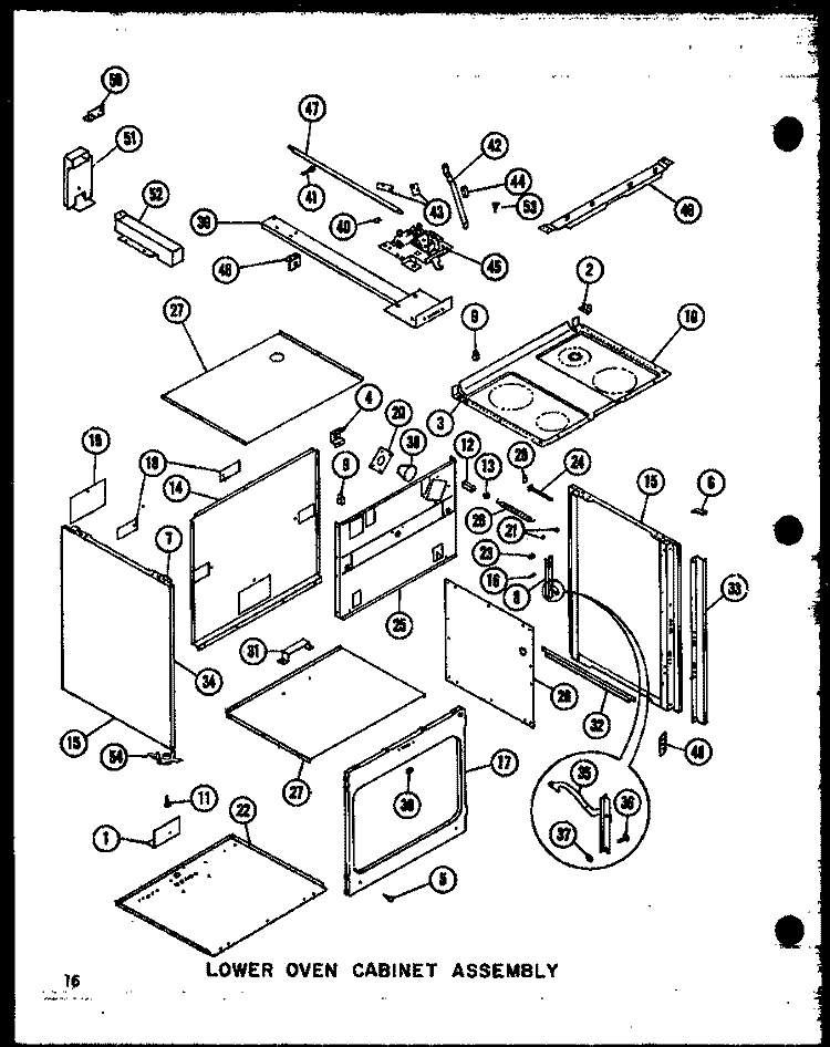 LOWER OVEN CABINET ASSY Diagram and Parts List for RCC-3-A1 P7340801M A Amana Microwave Oven Combo