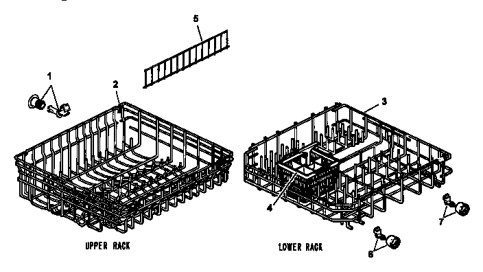Upper/lower Racks Diagram and Parts List for CDU600C-P1188317W  Caloric Dishwasher