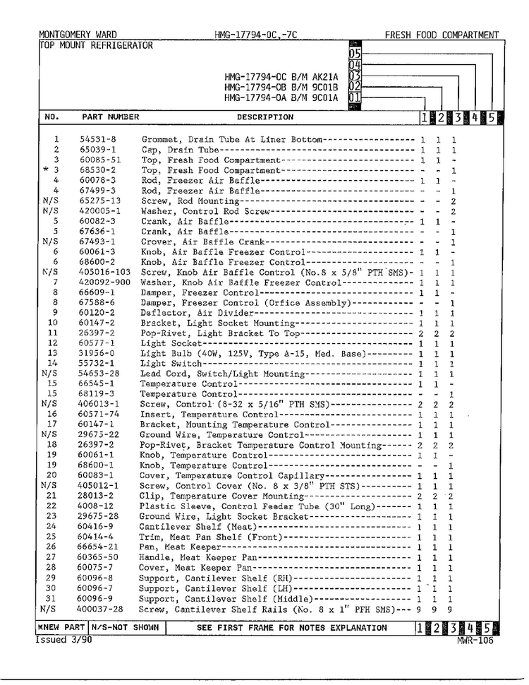 Fresh Food Compartment Page 2 Diagram and Parts List for 17794A  Admiral Refrigerator