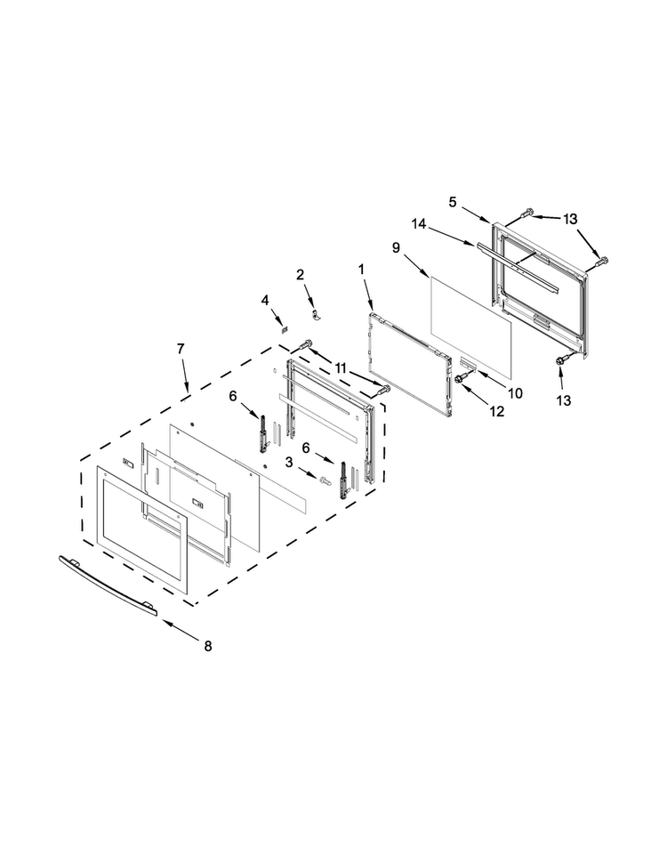 Upper Oven Door Parts Diagram and Parts List for JJW3830DS00  Jenn-Air Wall Oven