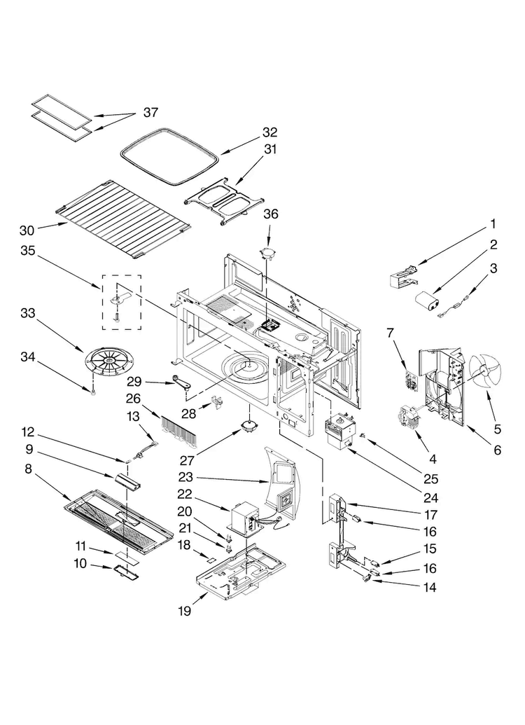 Interior And Ventilation Parts Diagram and Parts List for JMV8208BAB17  Jenn-Air Microwave
