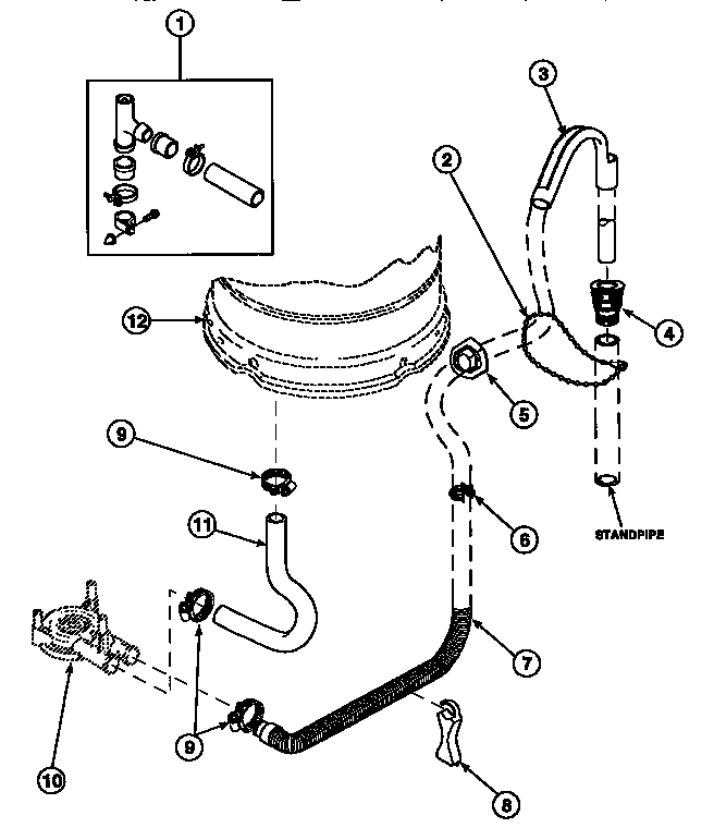 Drain Hose And Siphon Break Diagram and Parts List for LW8363W2 PLW8363W2B Amana Washer