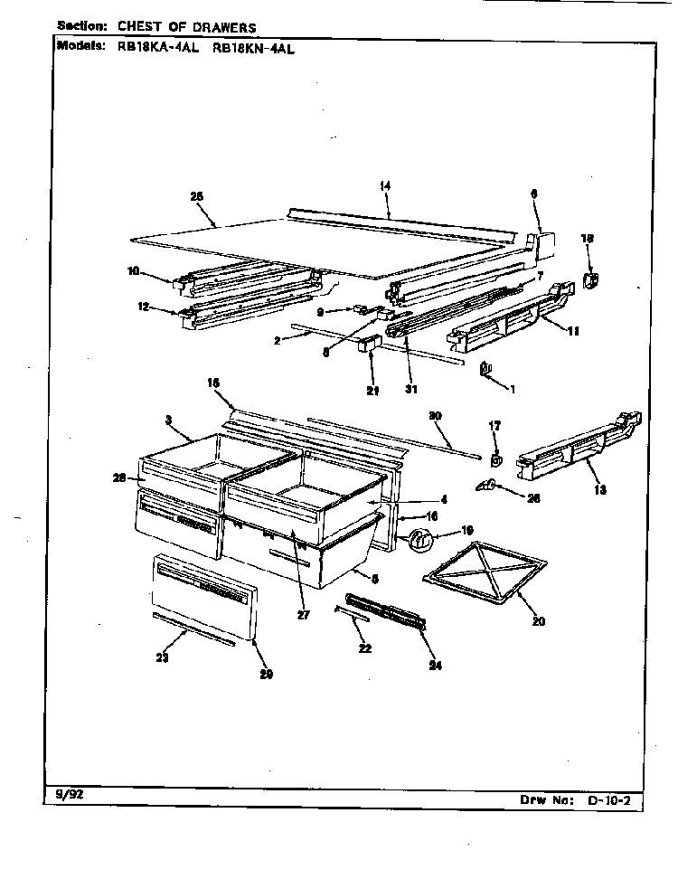 Chest Of Drawers Diagram and Parts List for RB18KA-4AL BG44C Magic Chef Refrigerator