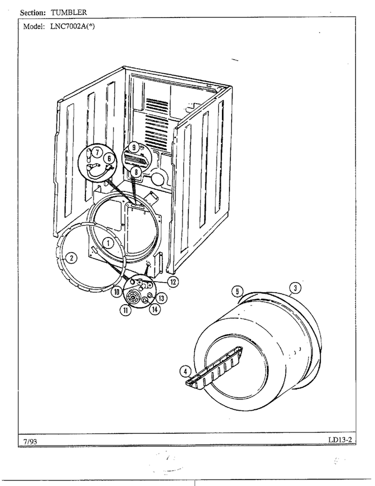 Tumbler Diagram and Parts List for 7002A  Norge Dryer