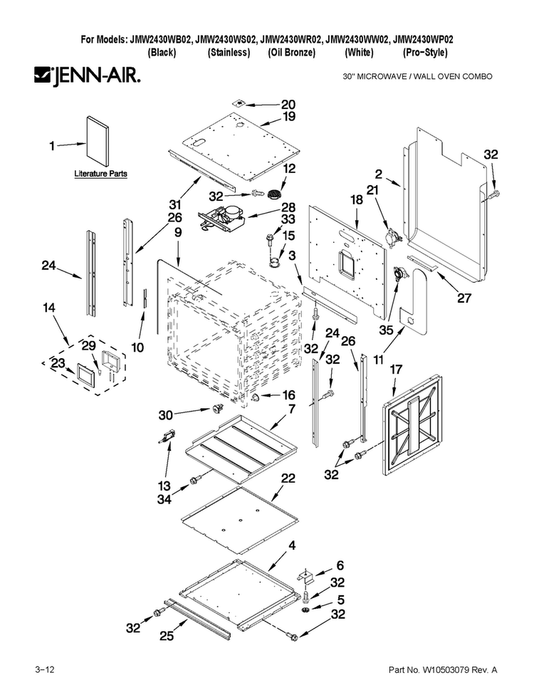 Oven Parts Diagram and Parts List for JMW2430WW02  Jenn-Air Microwave