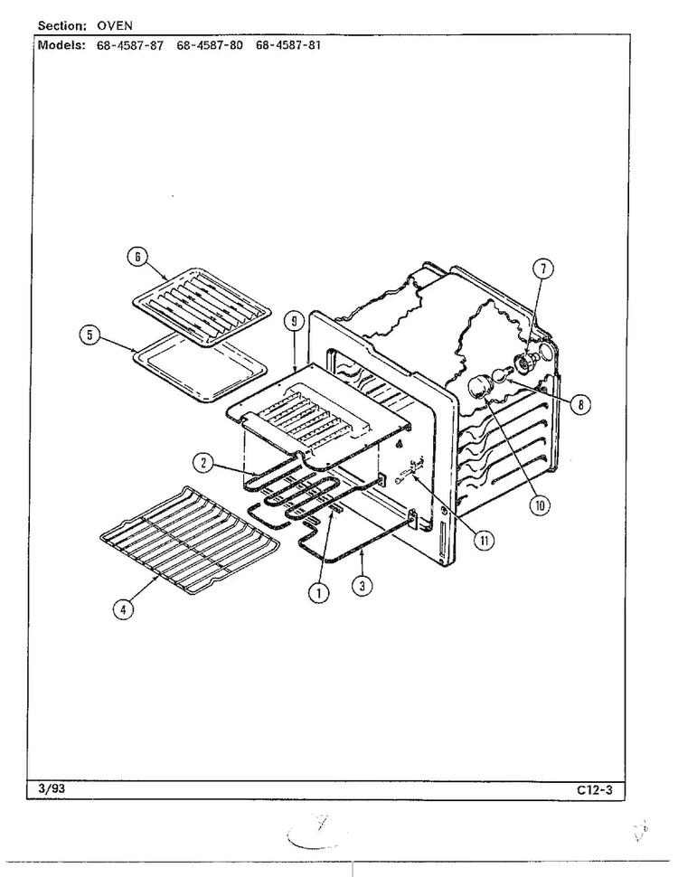 Oven Diagram and Parts List for 68-4587-87  Magic Chef Range