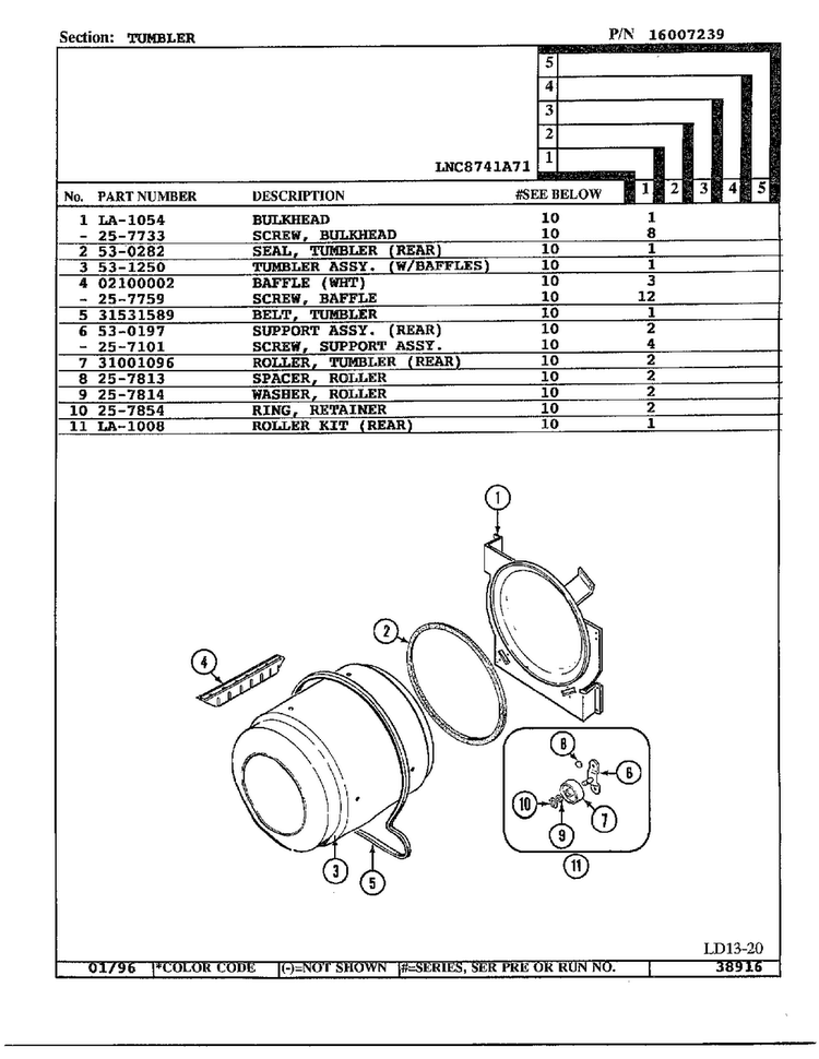 Tumbler Diagram and Parts List for 8741A71  Norge Dryer