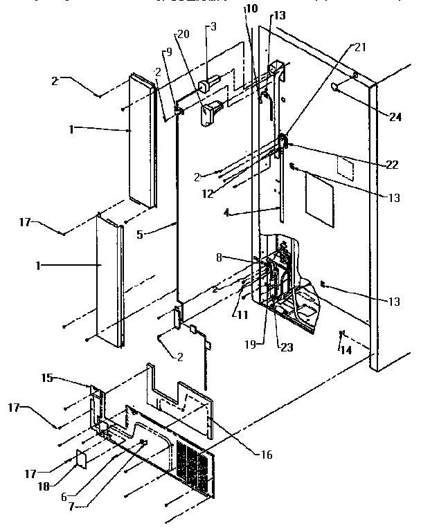 Cabinet Back Diagram and Parts List for TXI21R2-P1168012W  Amana Refrigerator