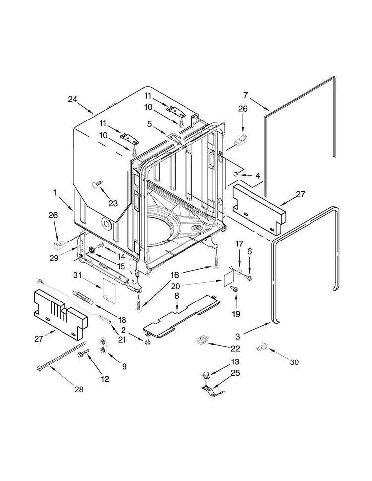 Tub And Frame Parts Diagram and Parts List for JDB8700AWS3  Jenn-Air Dishwasher