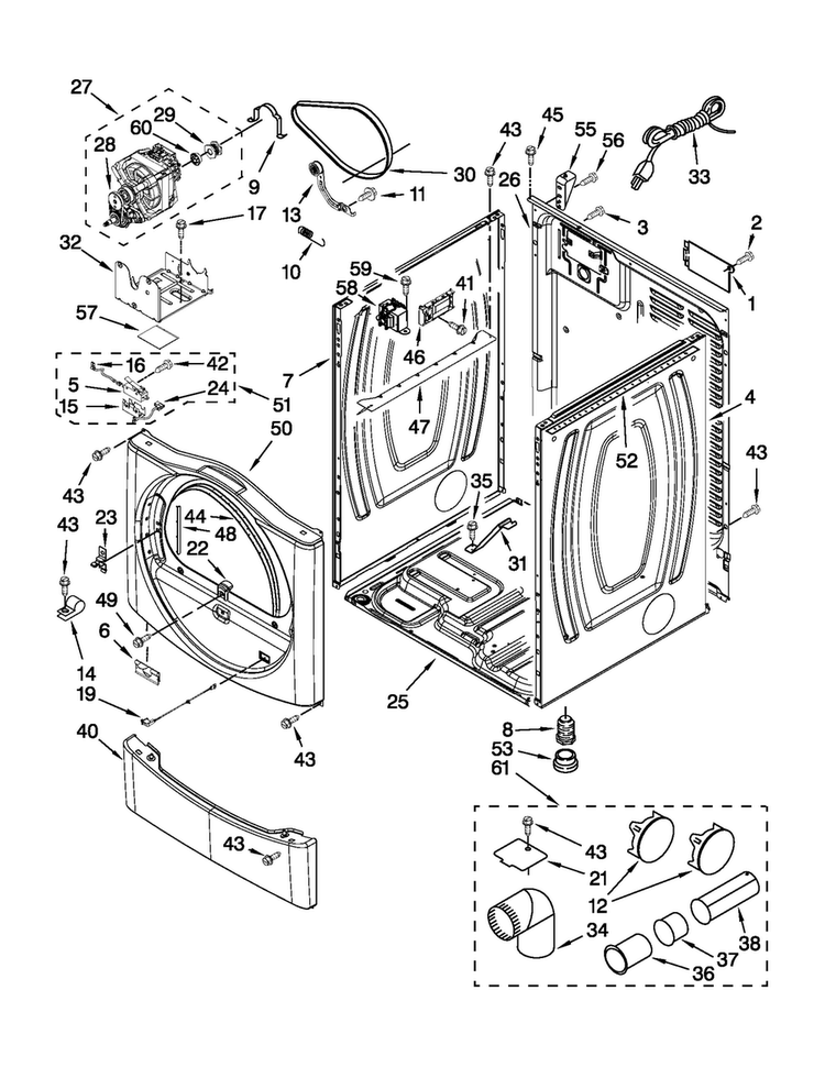 Cabinet Parts Diagram and Parts List for MDG25PDAWW1  Maytag Dryer