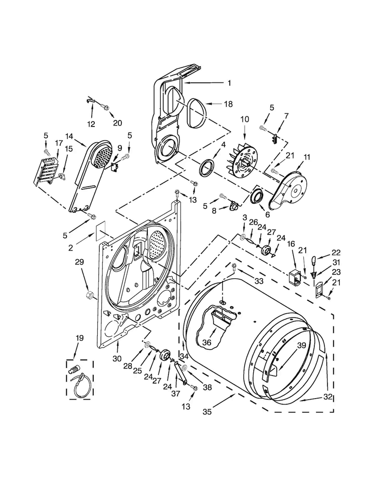 Bulkhead Parts Diagram and Parts List for CED137SDW1  Crosley Dryer