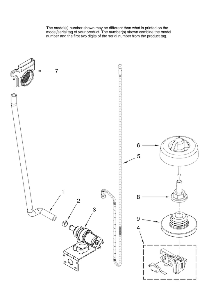 Fill And Overfill Parts Diagram and Parts List for JDB1080AWW1  Jenn-Air Dishwasher