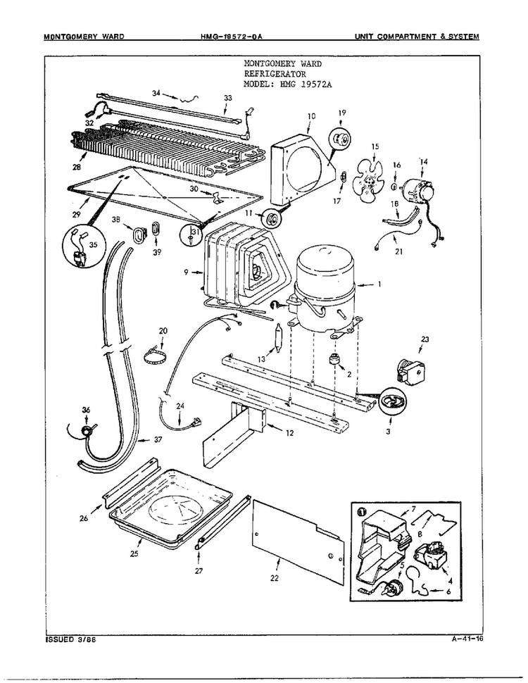 Unit Compartment And System Diagram and Parts List for 19572A  Admiral Refrigerator
