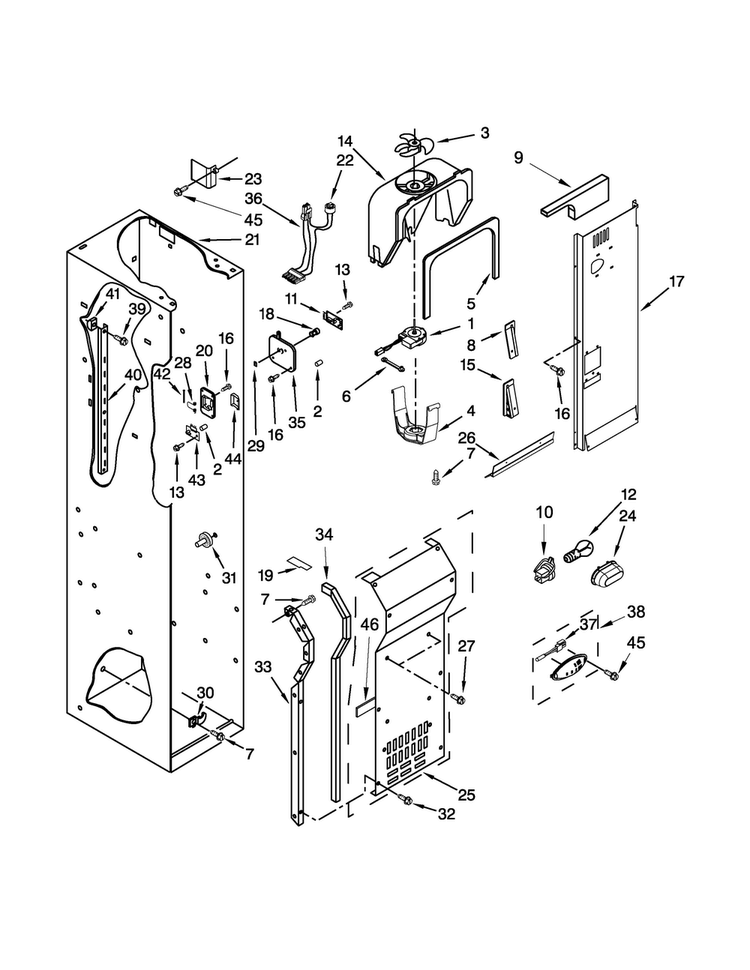 Freezer Liner And Air Flow Parts Diagram and Parts List for JS42PPDUDB20  Jenn-Air Refrigerator