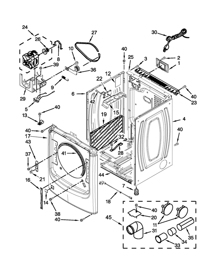 Cabinet Parts Diagram and Parts List for MGD8000AW1  Maytag Dryer