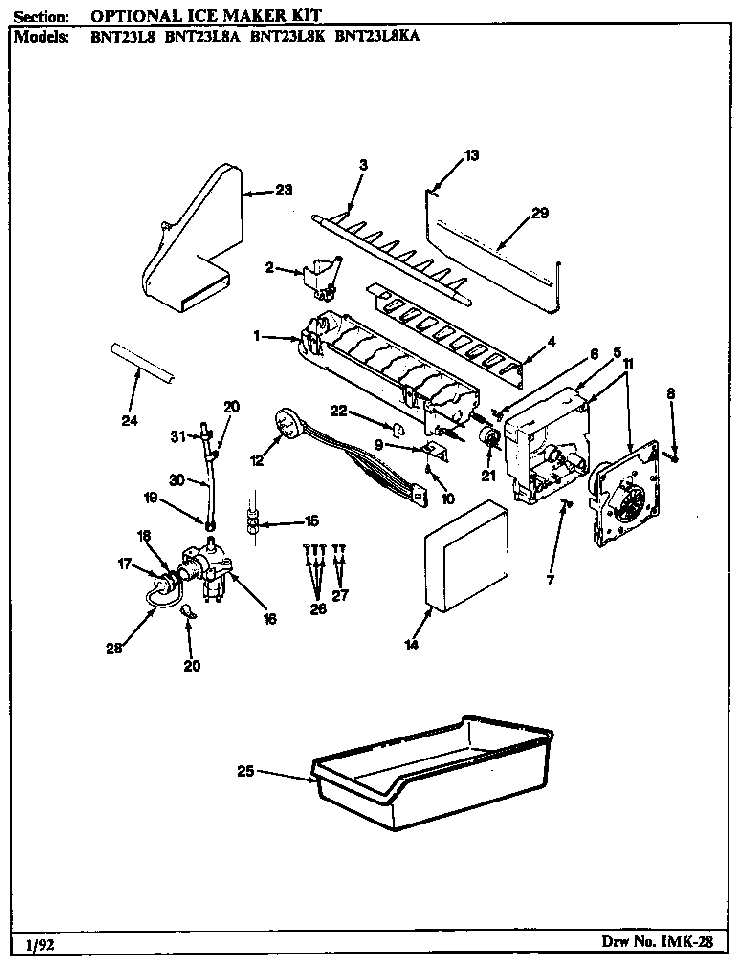 Optional Ice Maker Kit Diagram and Parts List for BNT23L8K BL91A Maytag Refrigerator