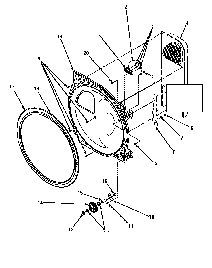 Bulkhead/felt Seal/cyl Roller & Term Blk Diagram and Parts List for LGM549L-P1176708WL  Amana Dryer