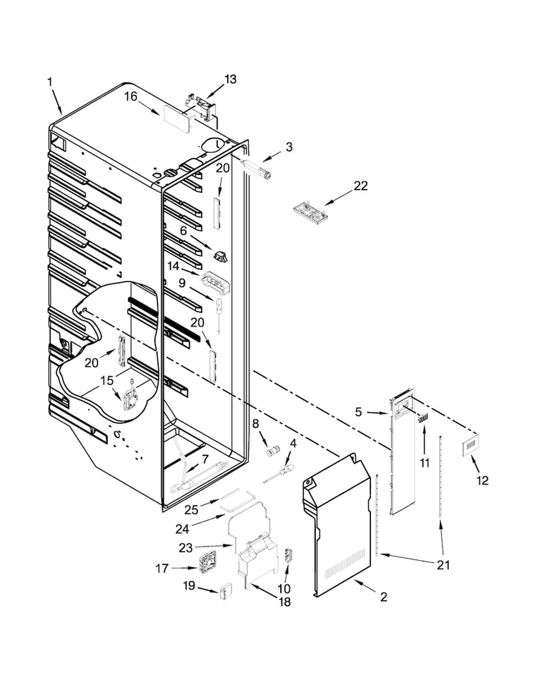 Refrigerator Liner Parts Diagram and Parts List for JSC23C9EEM00  Jenn-Air Refrigerator