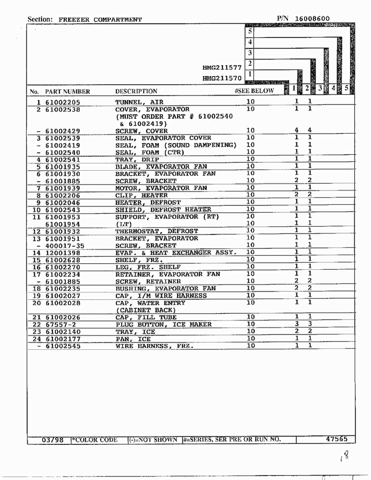 Freezer Compartment Page 2 Diagram and Parts List for HMG211570  Admiral Refrigerator