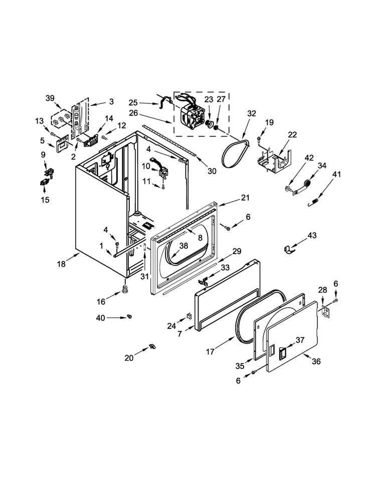 Cabinet Parts Diagram and Parts List for 4KNED4400BQ1  Amana Dryer