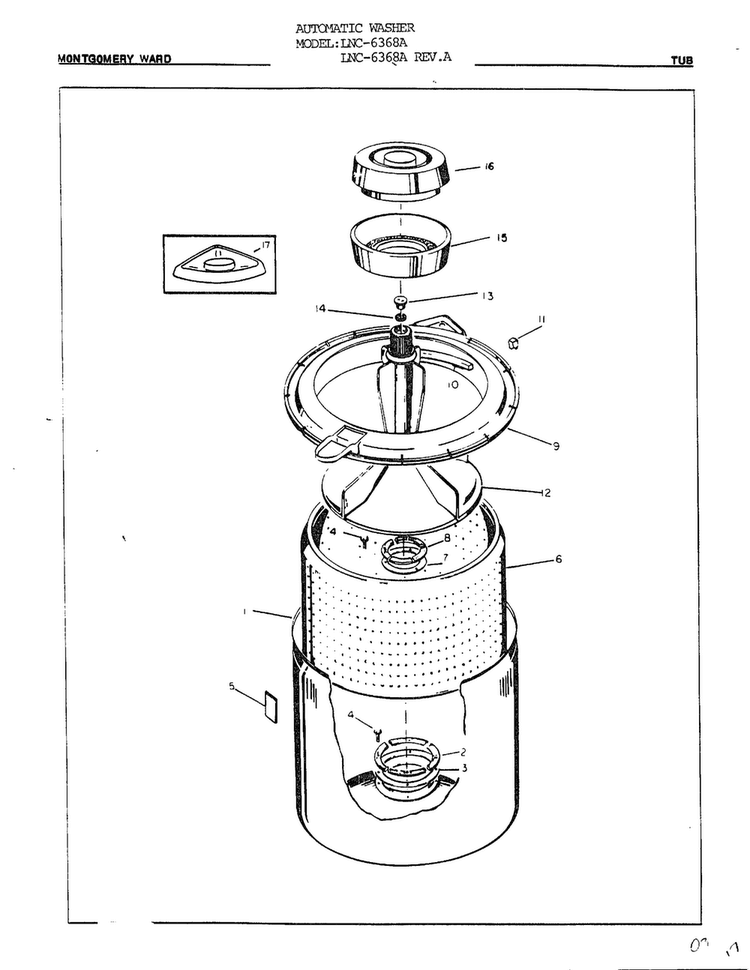 Tub Diagram and Parts List for 6368A REV A Norge Washer
