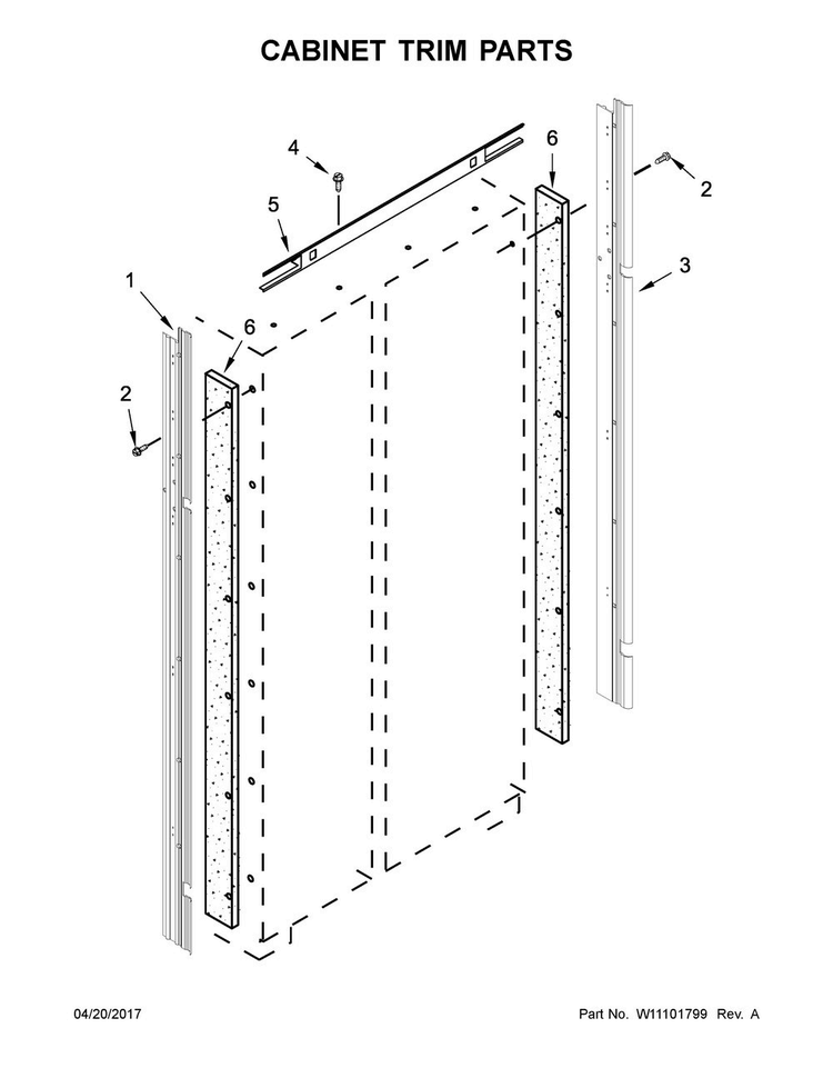 Cabinet Trim Parts Diagram and Parts List for JS48NXFXDE01  Jenn-Air Refrigerator