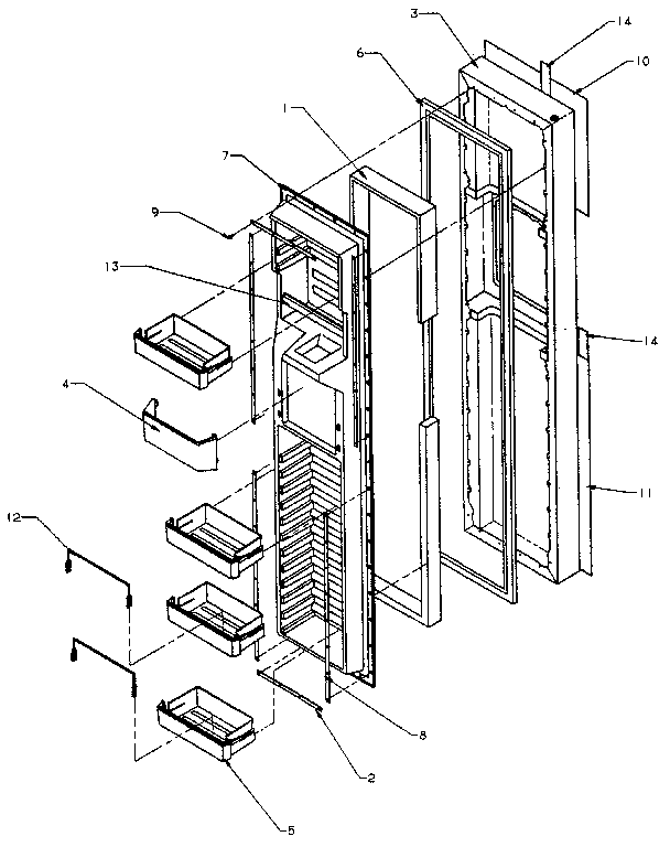 Freezer Door Diagram and Parts List for SXDE27N-P1162206W  Amana Refrigerator
