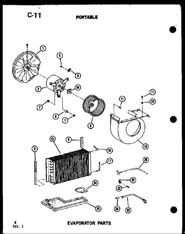 Portable Evaporator Parts Diagram and Parts List for 8P-5AUMS P54972-30R Amana Air Conditioner