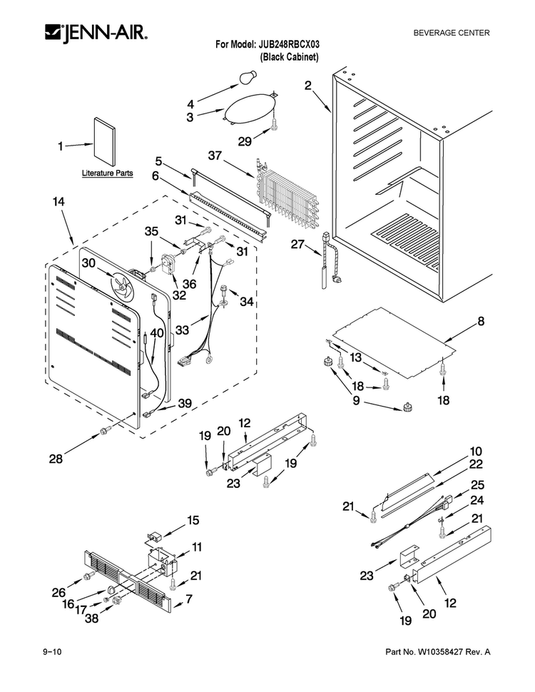 Cabinet Parts Diagram and Parts List for JUB248RBCX03  Jenn-Air Wine and Beverage Cooler