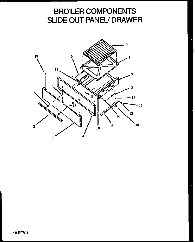 Broiler Components Slide Out Panel/drawer Diagram and Parts List for SBK29FA P1142362NL Amana Range