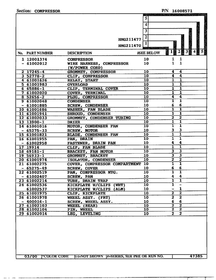 Compressor Page 2 Diagram and Parts List for HMG211470  Admiral Refrigerator