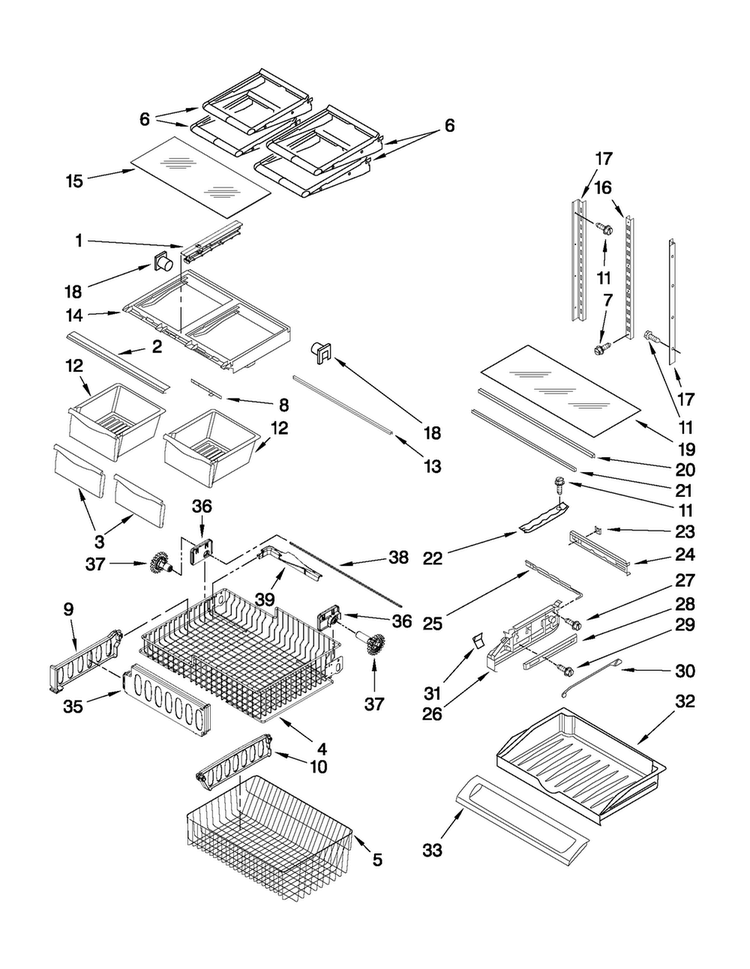 Shelf Parts Diagram and Parts List for AFF2534FES8  Amana Refrigerator