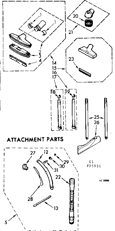 Attachment Parts Diagram and Parts List for 11625931  Kenmore Canister Vacuum