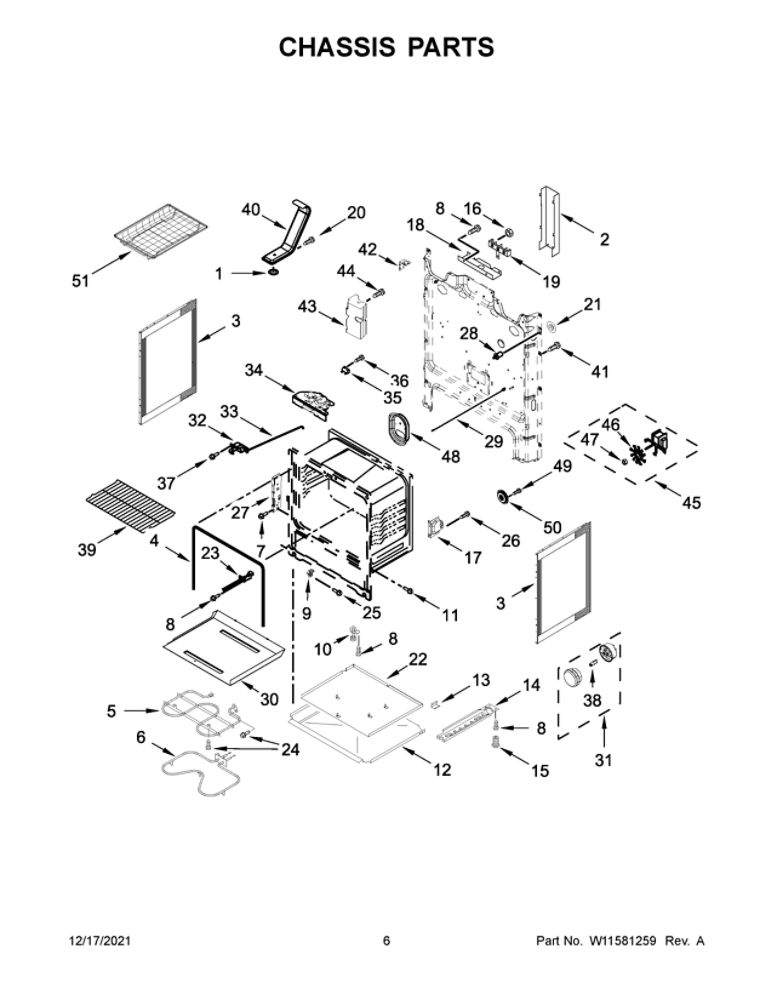 Chassis Parts Diagram and Parts List for MER7700LZ2  Maytag Range