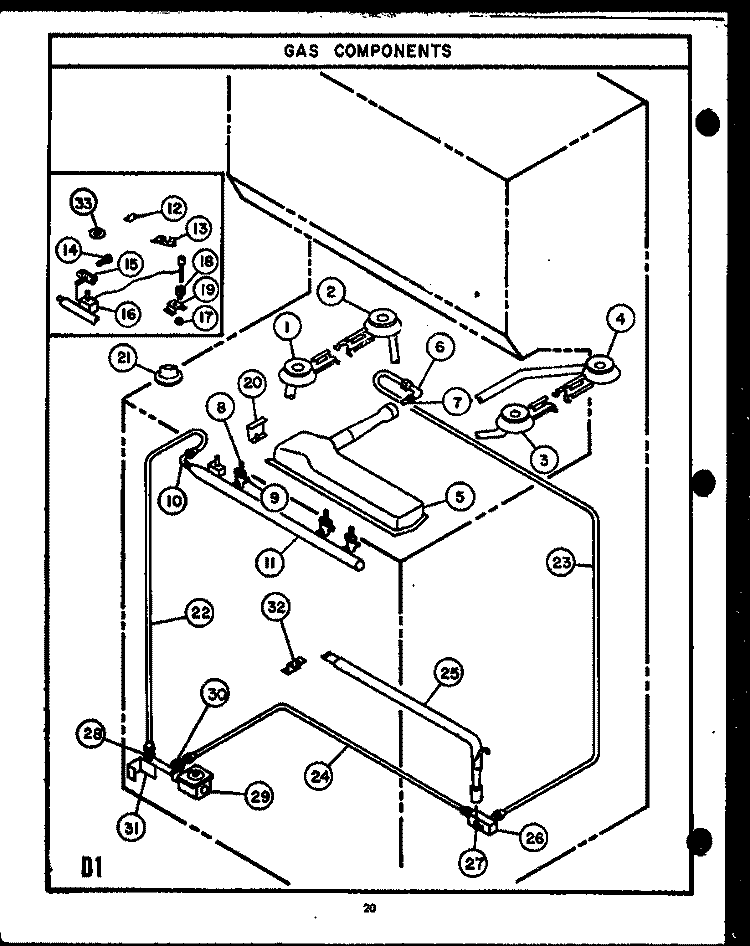GAS COMPONENTS Diagram and Parts List for RVP397  Caloric Microwave Oven Combo