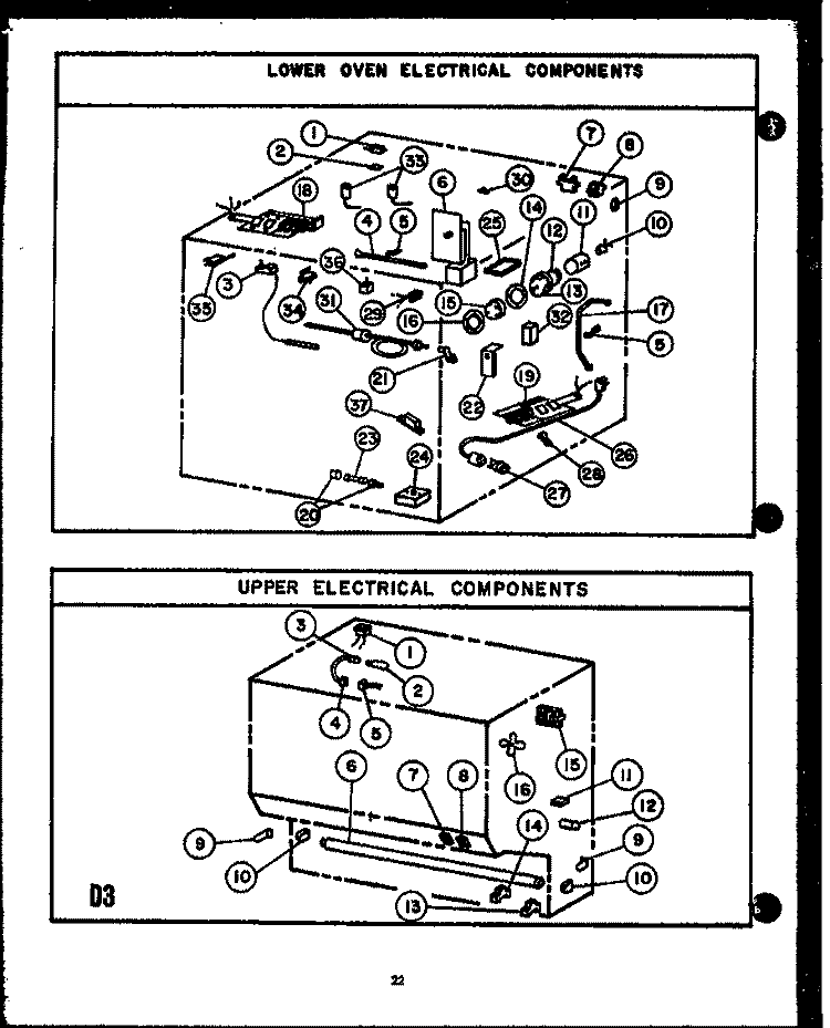 LOWER OVEN ELECTRICAL COMPONENTS Diagram and Parts List for RVP397  Caloric Microwave Oven Combo