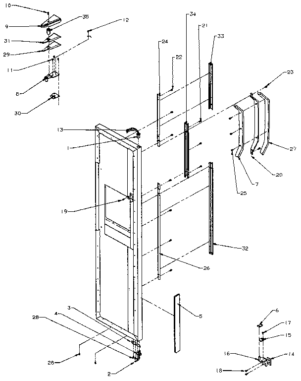 Freezer Door Hinge And Trim Diagram and Parts List for SSD25NB-P1162409W  Amana Refrigerator