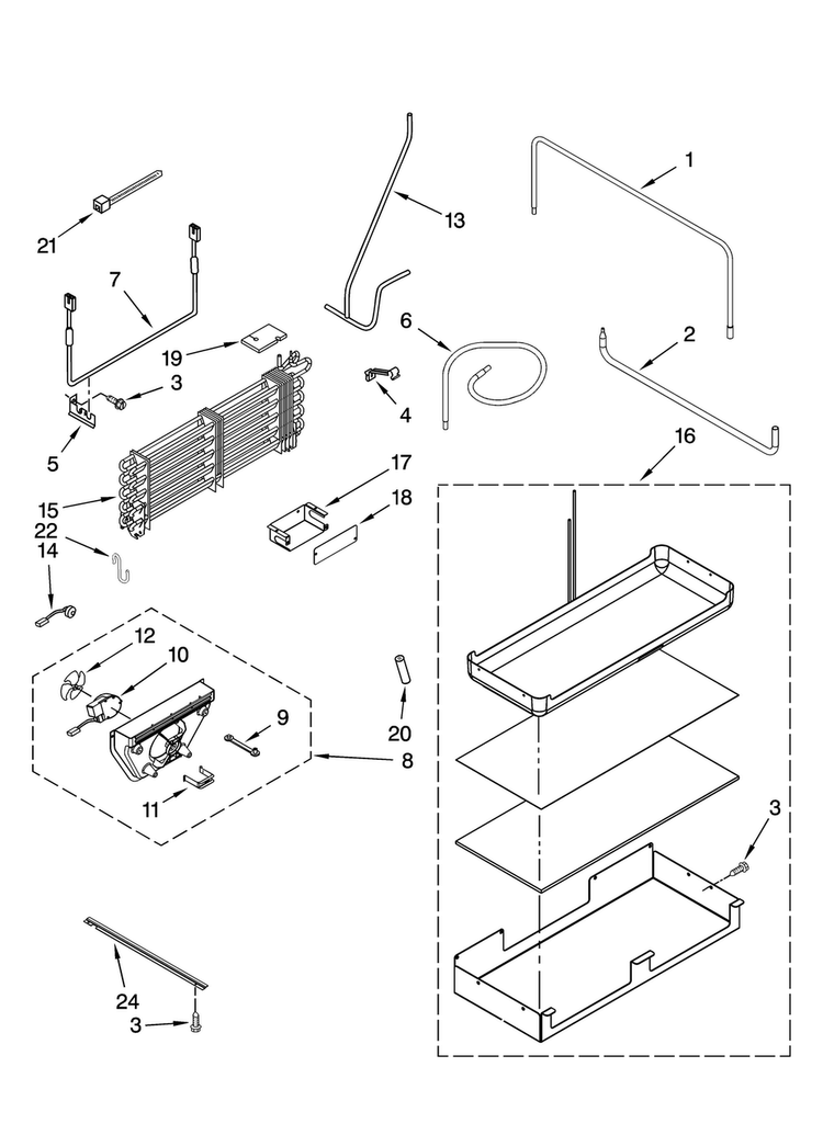 Lower Unit And Tube Parts Diagram and Parts List for JB36CXFXLB00  Jenn-Air Refrigerator