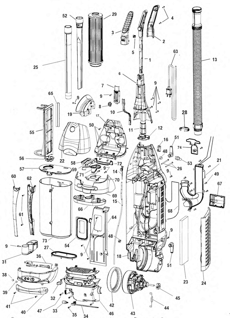 Motor, Handle, Outerbag, Hose Diagram and Parts List for U6660-900  Hoover Upright Vacuum