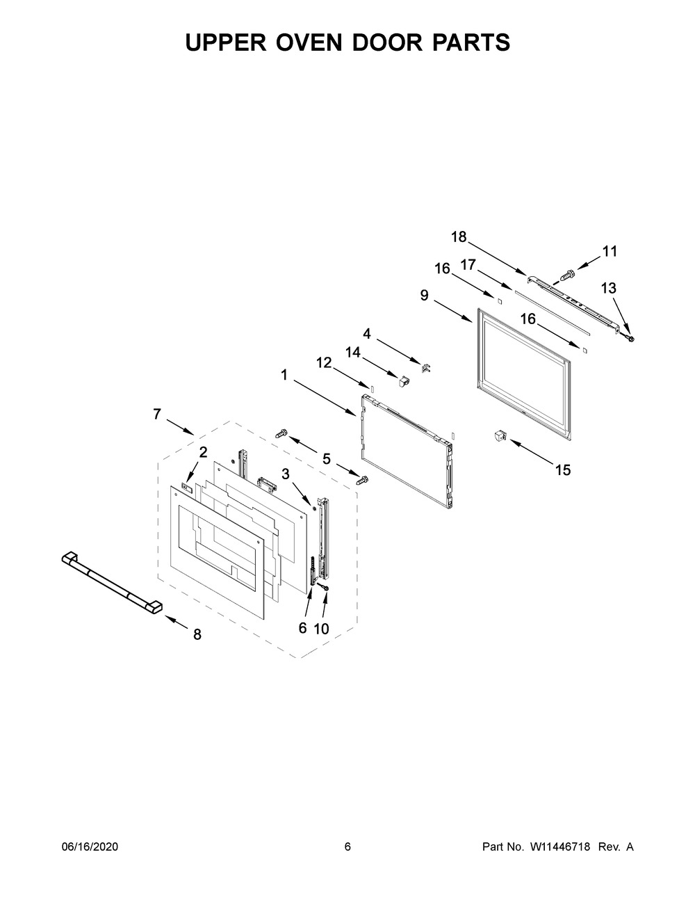 Upper Oven Door Parts Diagram and Parts List for JJW3830IL01  Maytag Range