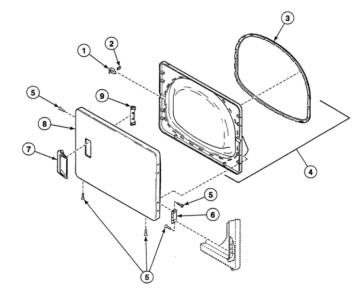 Door Assy Diagram and Parts List for SSGB09QJ  Speed Queen Dryer