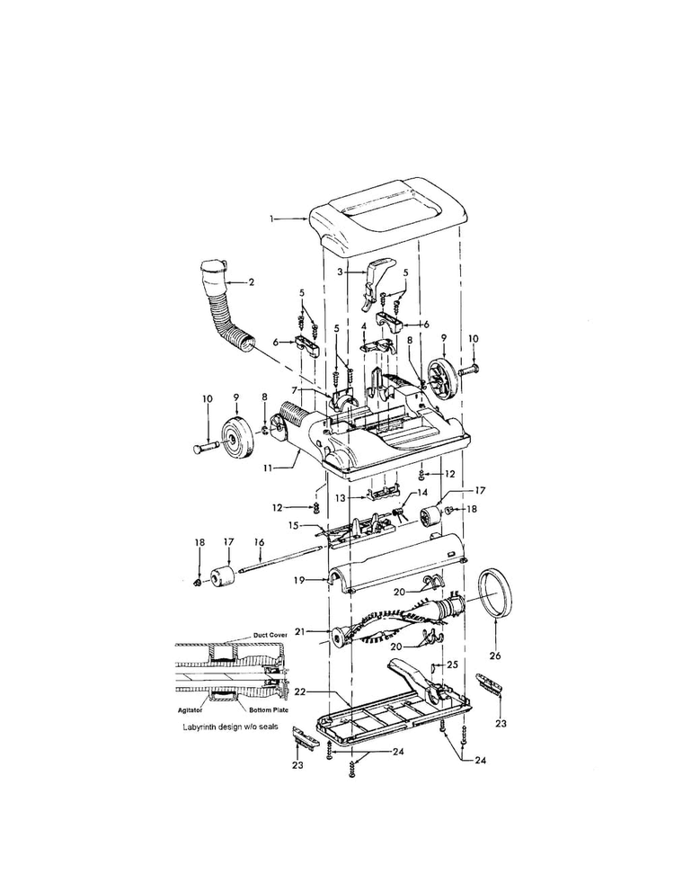 Hood And Agitator Diagram and Parts List for U5457-900  Hoover Upright Vacuum