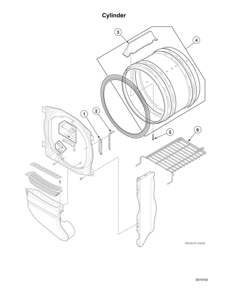 Cylinder Diagram and Parts List for ADEE8RGS173TW01  Speed Queen Dryer