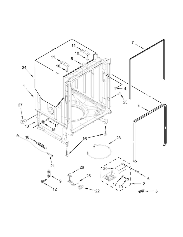 Tub And Frame Parts Diagram and Parts List for JDB9000CWS1  Jenn-Air Dishwasher
