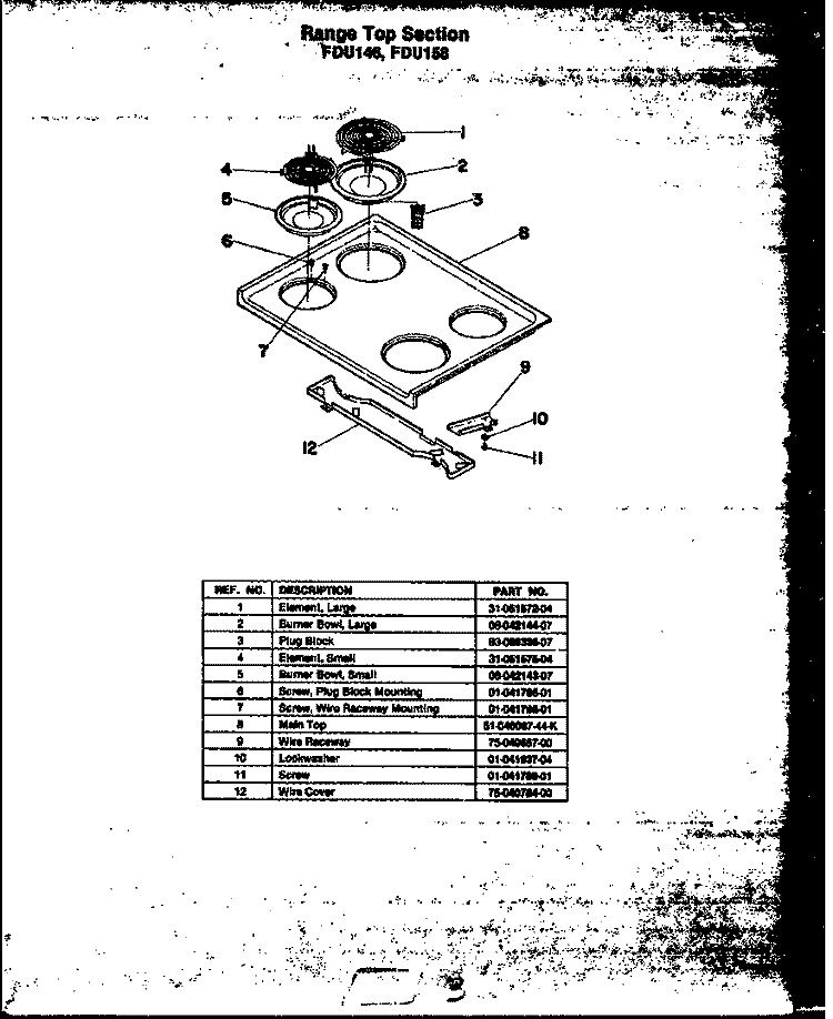 RANGE TOP SECTION Diagram and Parts List for FDU158  Amana Range