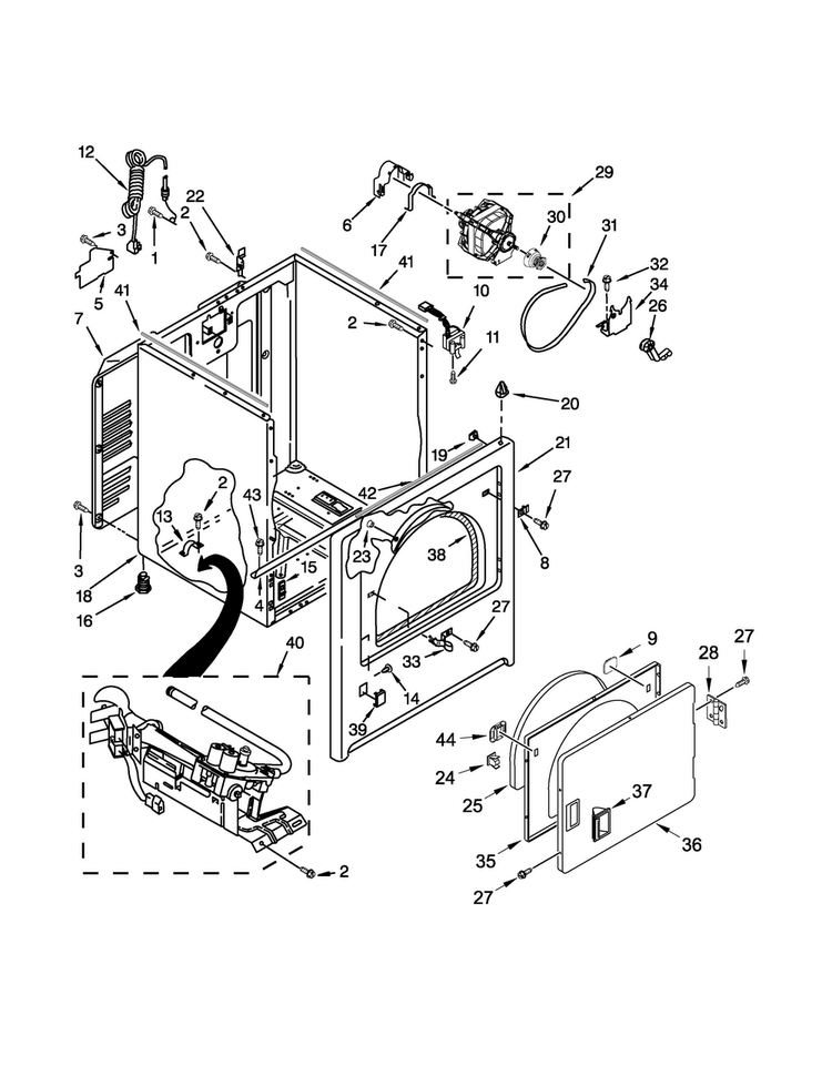 Cabinet Parts Diagram and Parts List for MGDX500BW2  Maytag Dryer