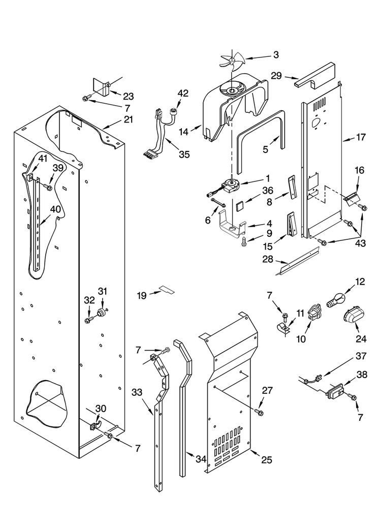 Freezer Liner And Air Flow Parts Diagram and Parts List for JS48CXFXDB01  Jenn-Air Refrigerator