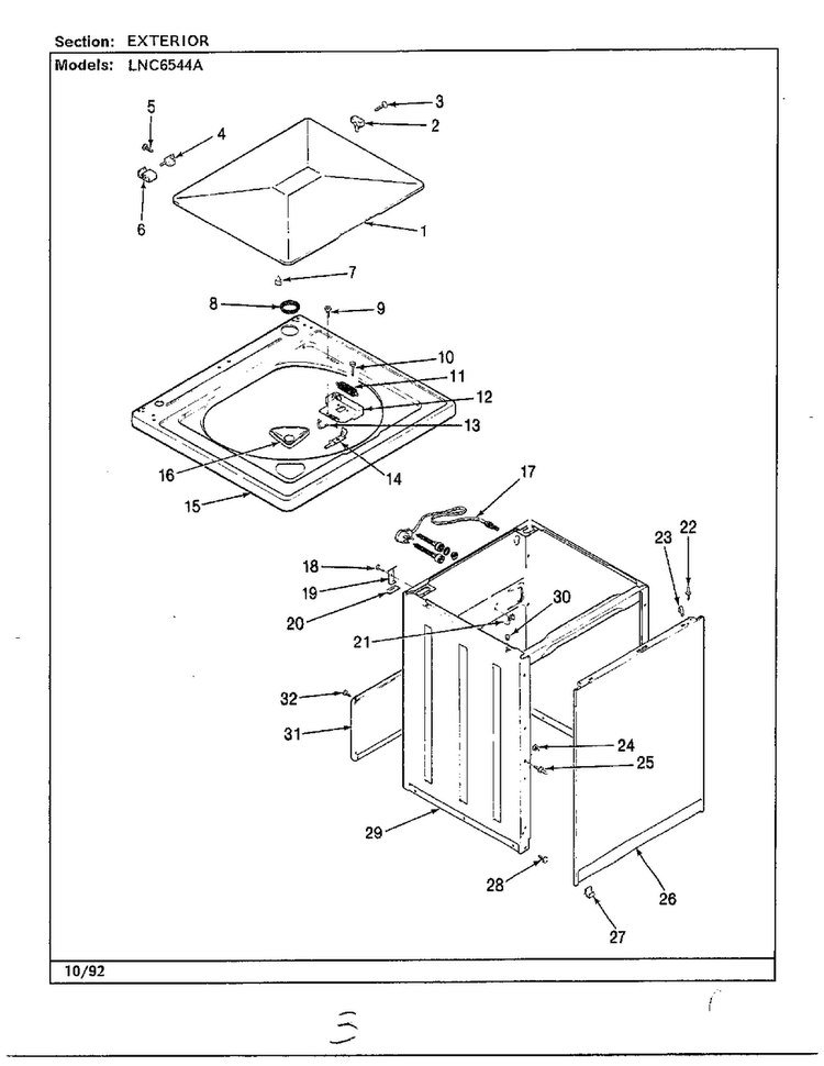 Exterior Diagram and Parts List for 6544A  Norge Washer
