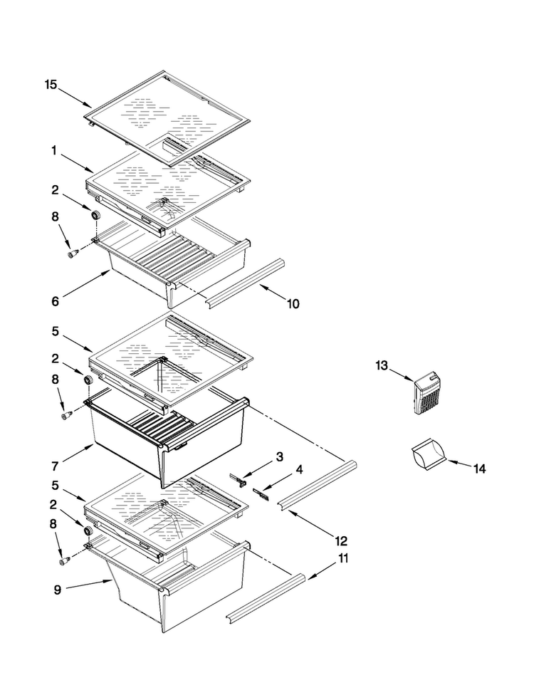 Refrigerator Shelf Parts Diagram and Parts List for MSB26C4XYM00  Maytag Refrigerator