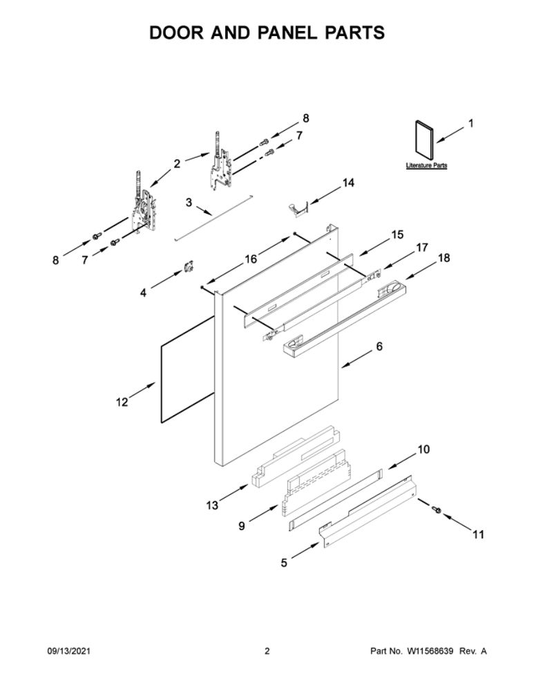 Door And Panel Parts Diagram and Parts List for JDPSS246LM0  Maytag Dishwasher